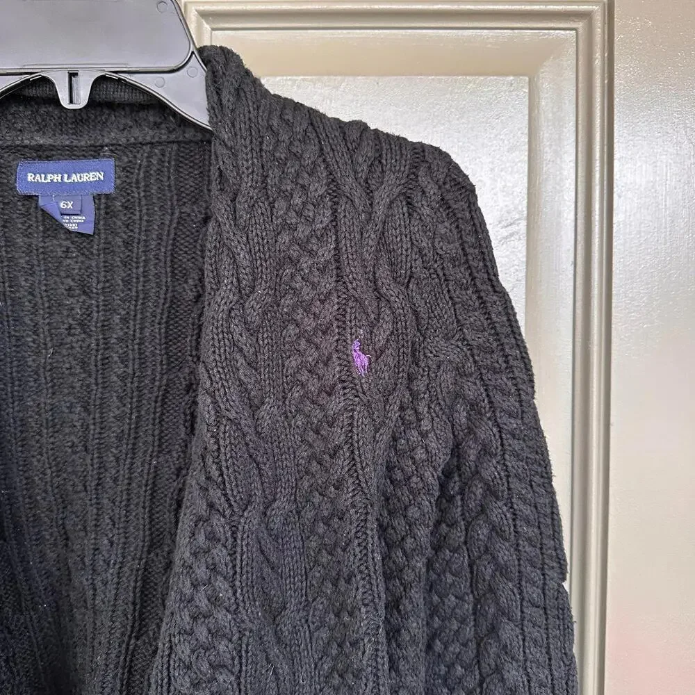 Ralph Lauren Cable Knit Black Cardigan‎ 6X